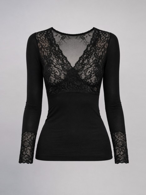 Camisola com renda em trespasse Camisola com renda em trespasse